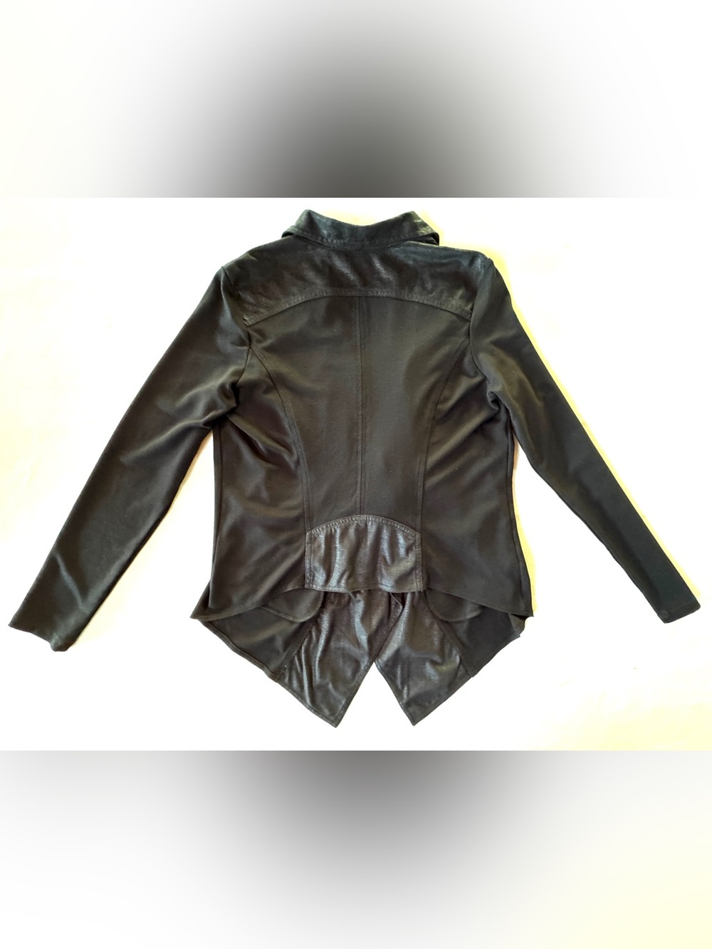 CAbi #527 Black Owens Jacket Waterfall Moto Faux Leather Trim Open Cardigan (L) - Picture 9 of 17